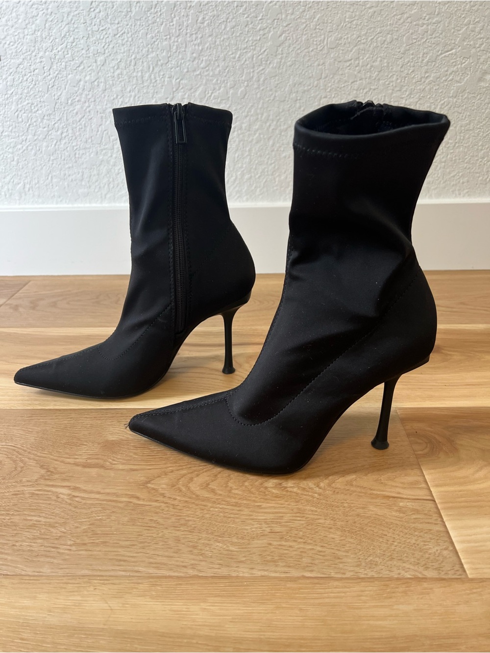 Zara Black Stretch Pointed Ankle Boots with Stiletto Heel Size 36